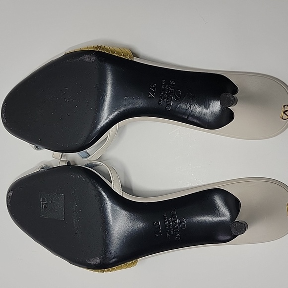 VALENTINO GARAVANI FOLIAGE SLIDE SANDAL GOLD/WHITE SZ 37 1/2EU 7.5US AUTHENTIC - Picture 9 of 16